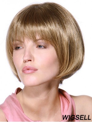 Layered Bob 100% Hand Tied Blonde Color Straight Style Chin Length