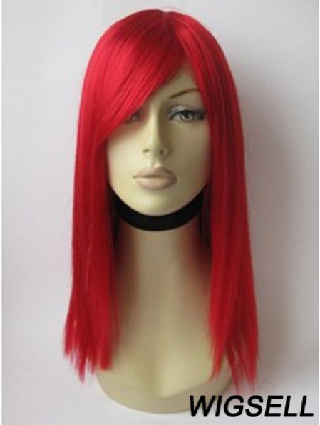 Red Human Hair Wig With Bangs Red Coulr Shoulder Length