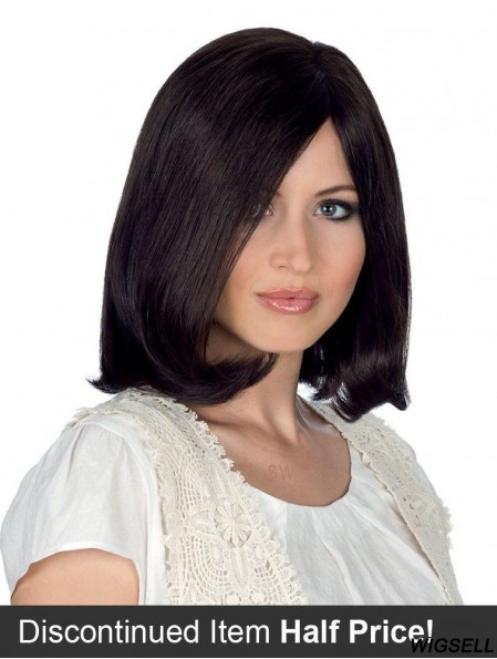 Monofilament Wig Black Hair Straight Human Hair Wig Shoulder Length 12 Inch
