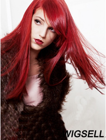20 inch Straight Capless With Bangs Human Hair Long Red Wig