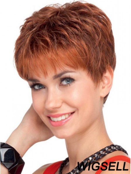 Soft 4 inch Red Cropped Boycuts Wavy Lace Wigs