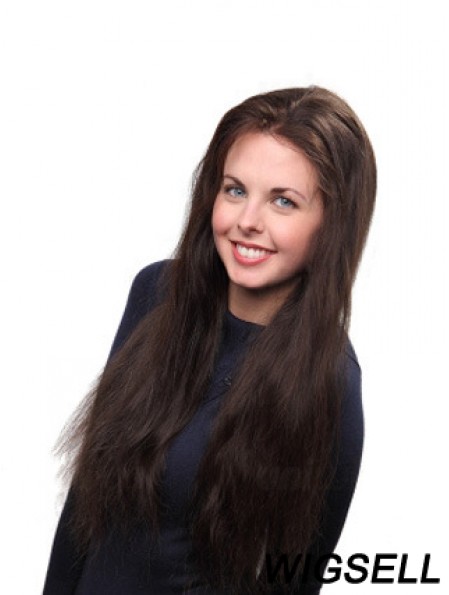 Brown Long Straight Without Bangs Lace Mono Wig UK Online