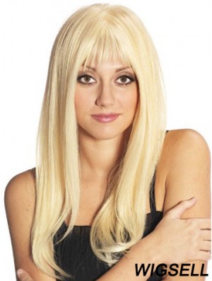 Blonde Long Fabulous Straight With Bangs Lace Wigs