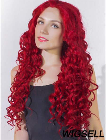 Curly Without Bangs Lace Front Popular 24 inch Red Long Wigs