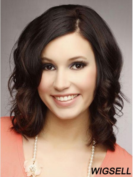 Incredible 14 inch Brown Shoulder Length Without Bangs Wavy Lace Wigs