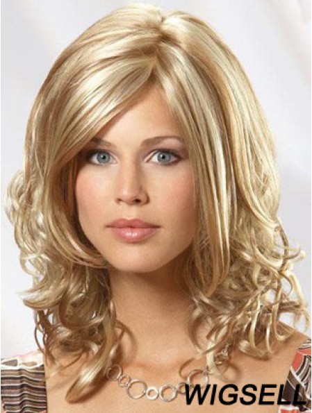 14 inch Shoulder Wavy Blonde Human Hair Monofilament Wig