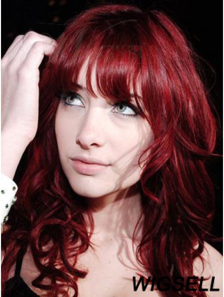 Capless With Bangs Long Curly 18 inch Red Cheapest Fashion Wigs