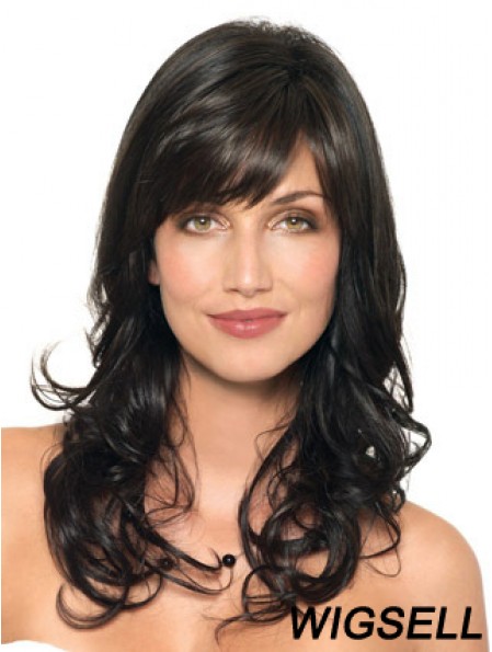 Wavy Human Hair Black With Capless Layered Cut Wavy Style