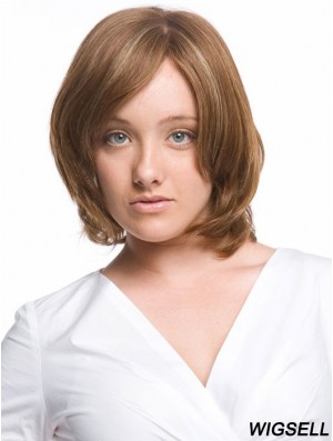 Monofilament Wavy With Bangs Chin Length Comfortable Human Hair Wigs