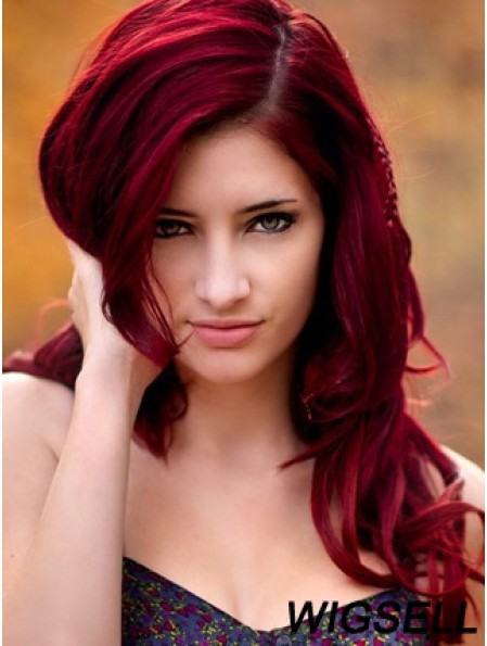 Wavy Without Bangs Long Red No-Fuss Lace Front Wigs
