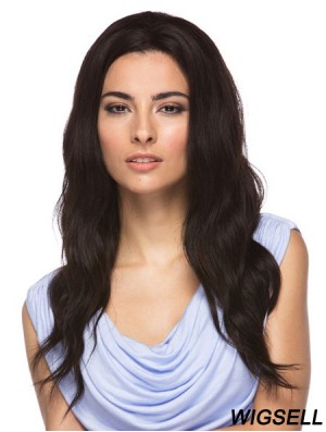 Without Bangs Fashion Wavy Black Long Human Hair Lace Front Wigs