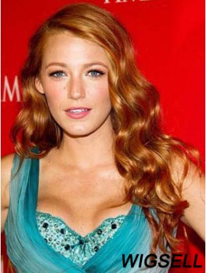 Without Bangs Durable Wavy Auburn Long Human Hair Lace Front Blake Lively Wigs