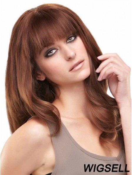 Auburn Long Beautiful Straight With Bangs Lace Wigs