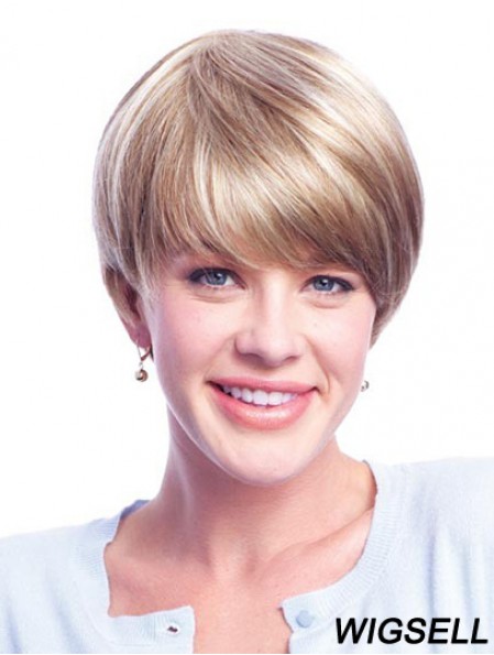 Monofilament Wig Blonde Short Wig For Ladies Human Hair