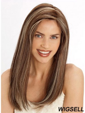 Durable 22 inch Brown Long Without Bangs Straight Lace Wigs
