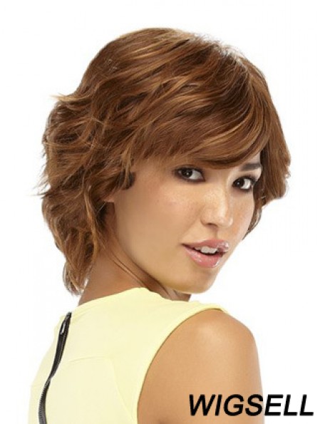 Auburn Wig Wavy Short Wig Remy Human Hair Hand Tied