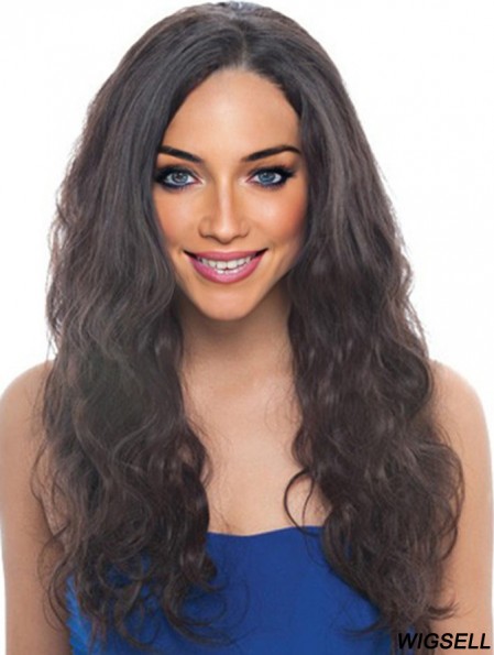 24 inch Black Long Without Bangs Wavy Discount Lace Wigs