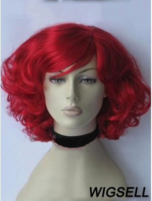 Curly With Bangs Chin Length Red Gorgeous Lace Front Wigs