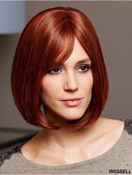 Human Hair Bob Cut Wigs 100% Hand Tied Auburn Color