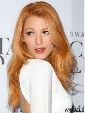 Without Bangs Long Copper Wavy 18 inch Durable Human Hair Blake Lively Wigs