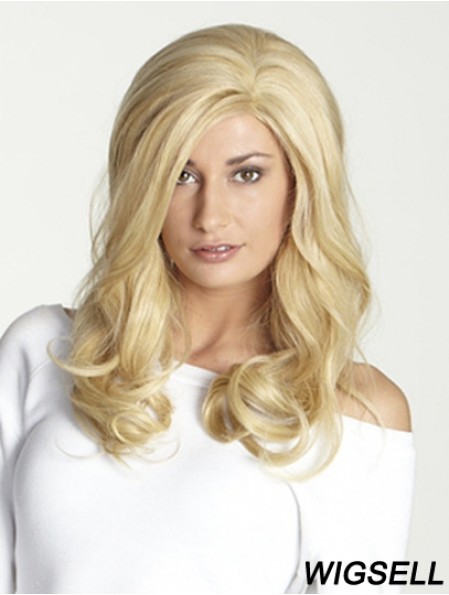 Without Bangs Long Blonde Wavy 18 inch Perfect Human Hair Wigs