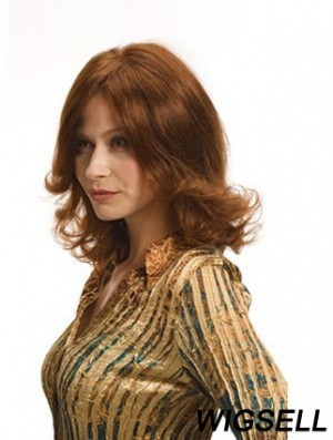 Layered Auburn Shoulder Remy Human Wavy Monofilament Wigs For Women