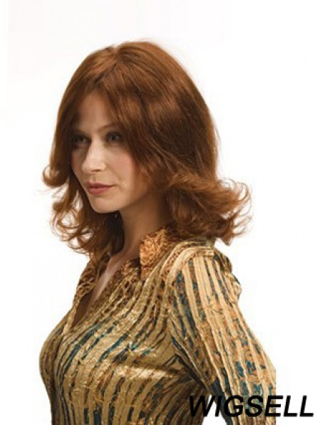 Layered Auburn Shoulder Remy Human Wavy Monofilament Wigs For Women