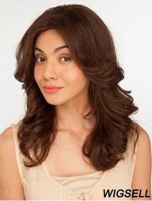 14 inch Brown Long Without Bangs Wavy Perfect Lace Wigs