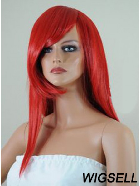 Straight With Bangs Lace Front Affordable 18 inch Red Long Wigs