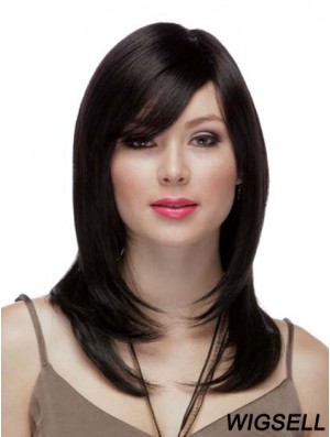Straight Layered Lace Front High Quality 16 inch Black Long Wigs
