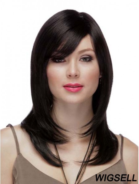 Straight Layered Lace Front High Quality 16 inch Black Long Wigs