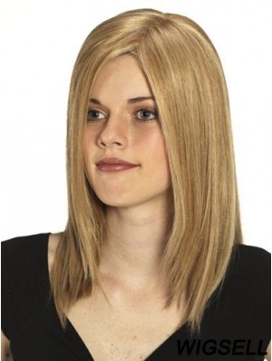 Without Bangs No-Fuss Straight Blonde Long Human Hair Wigs