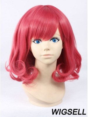 Wavy With Bangs Shoulder Length Red Cheapest Lace Front Wigs