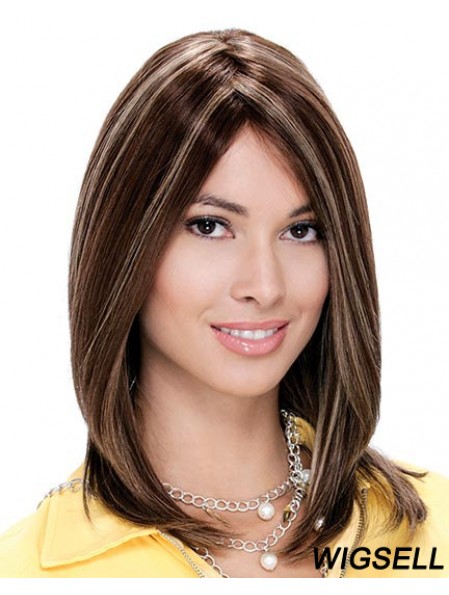 16 inch Brown Shoulder Length Layered Straight Natural Lace Wigs