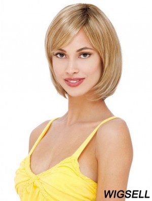 Short To Medium Bob Wigs With Lace Front Blonde Color Straight Style