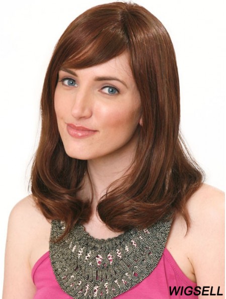 Human Hair Hand Band Wig Shoulder Length Auburn Color With Bangs