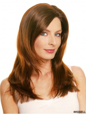 18 inch Auburn Long Layered Straight Lace Wig Human Hair Monofilament Wig