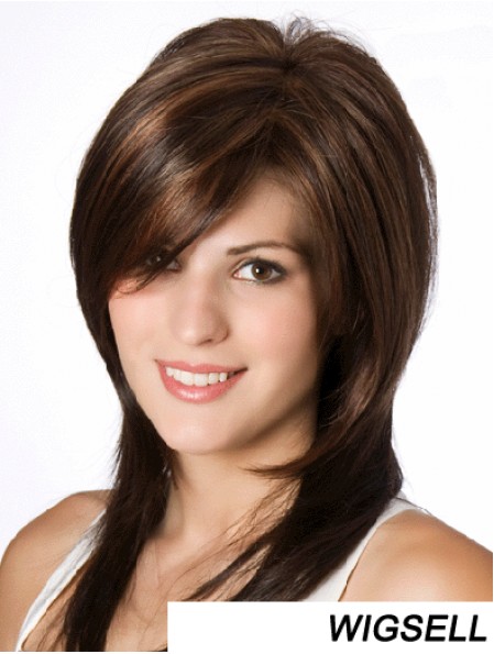 Straight Brown Layered 14 inch Wig Human Hair