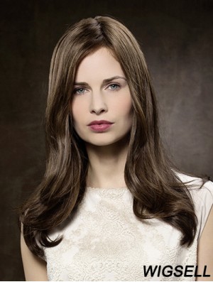 100% Hand-tied Straight Without Bangs 16 inch Brown Long Buy Human Hair Wigs