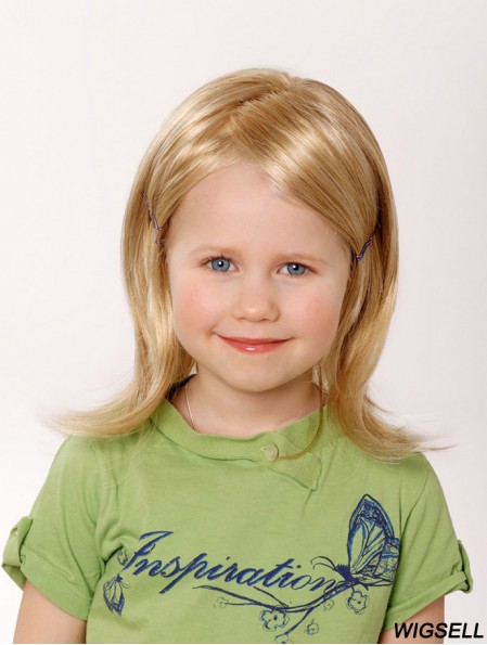 Hand-tied 12 inch Straight Shoulder Length Blonde Human Hair Wigs For Kids