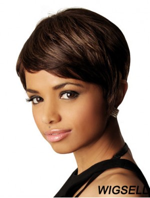 Brown Short Wig Human Hair African American Wig UK Straight Hair 8 Inch