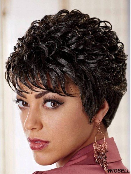 African American Wigs Online Layered Cut Curly Style Black Color
