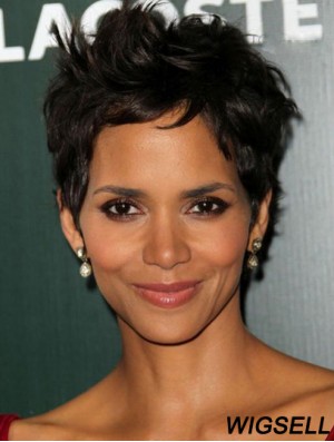 Short Halle Berry Wigs With Lace Front Boycuts Wavy Style Cropped Length