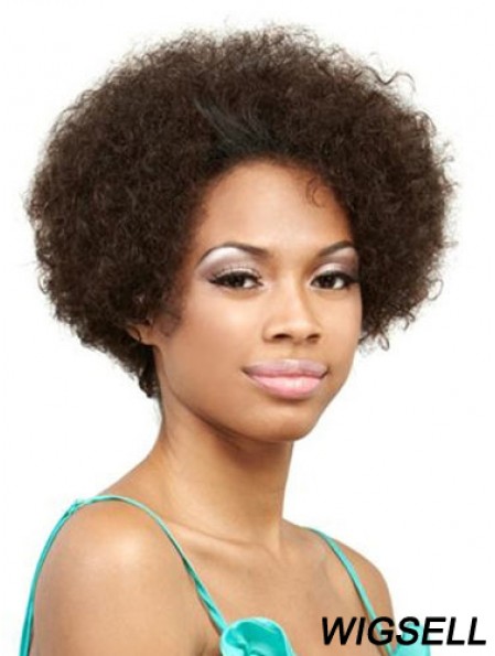 Human Hair Front Lace Wig Short Length Curly Style Brown Color