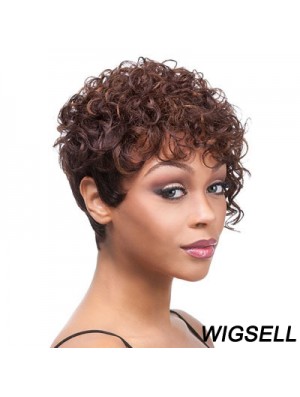 Short Auburn Curly Layered Trendy African American Wigs