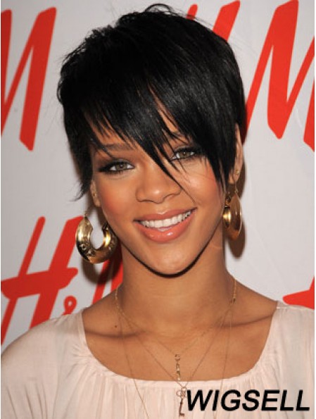 Rihanna Short Hair Wigs Boycuts Croppped Length Black Color
