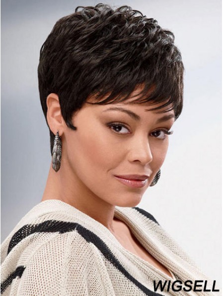 Brown Cropped Synthetic Wavy Capless Wigs For African American