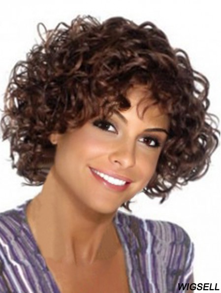 Brown Synthetic Capless Chin Length With Bangs Kinky Wigs