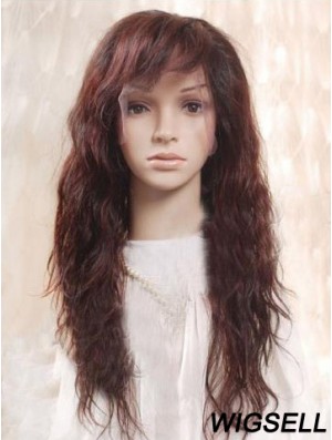 Auburn 100% Hand Tied Layered Wavy Remy Human Long Mono Wigs