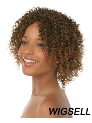Chin Length Brown Curly Without Bangs Amazing African American Wigs